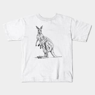 Kangaroo scientific nature black ink pen drawing illustration Kids T-Shirt